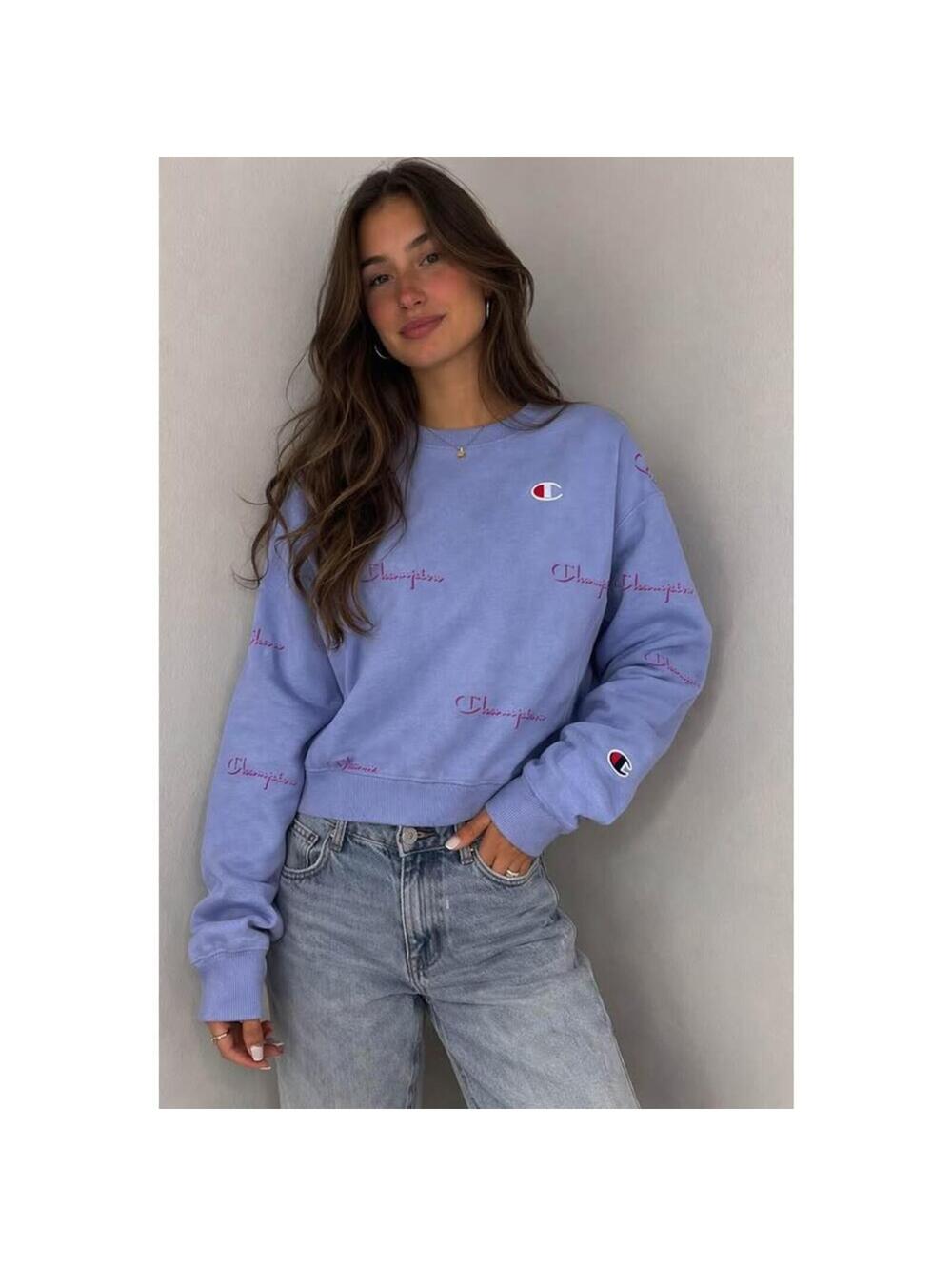 Champion Reverse Weave Periwinkle Script Logo Crewneck M
